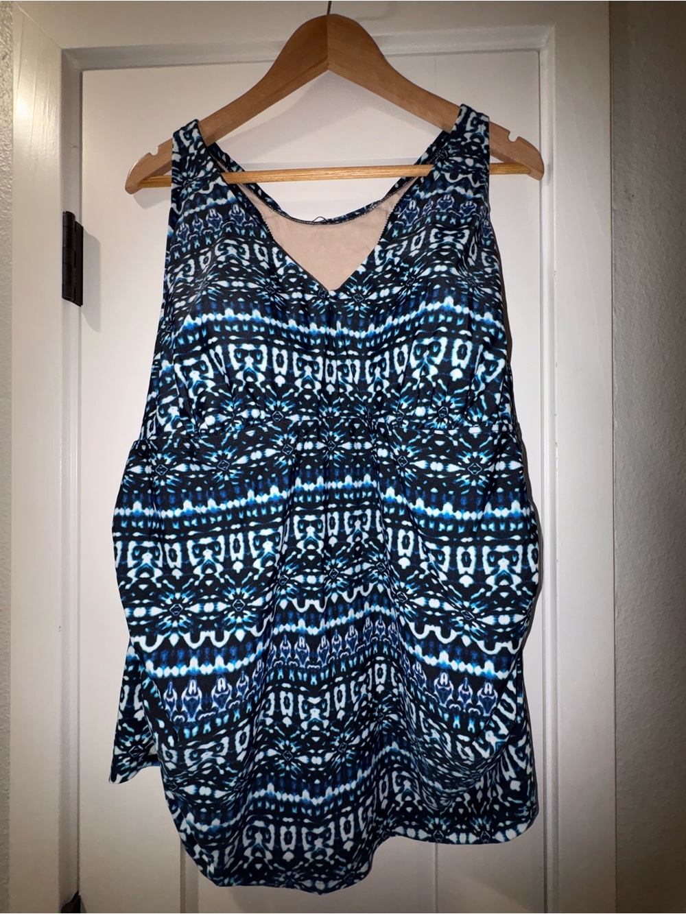 Ava & Viv Lined Tank Swim Top with Teal & Black Print